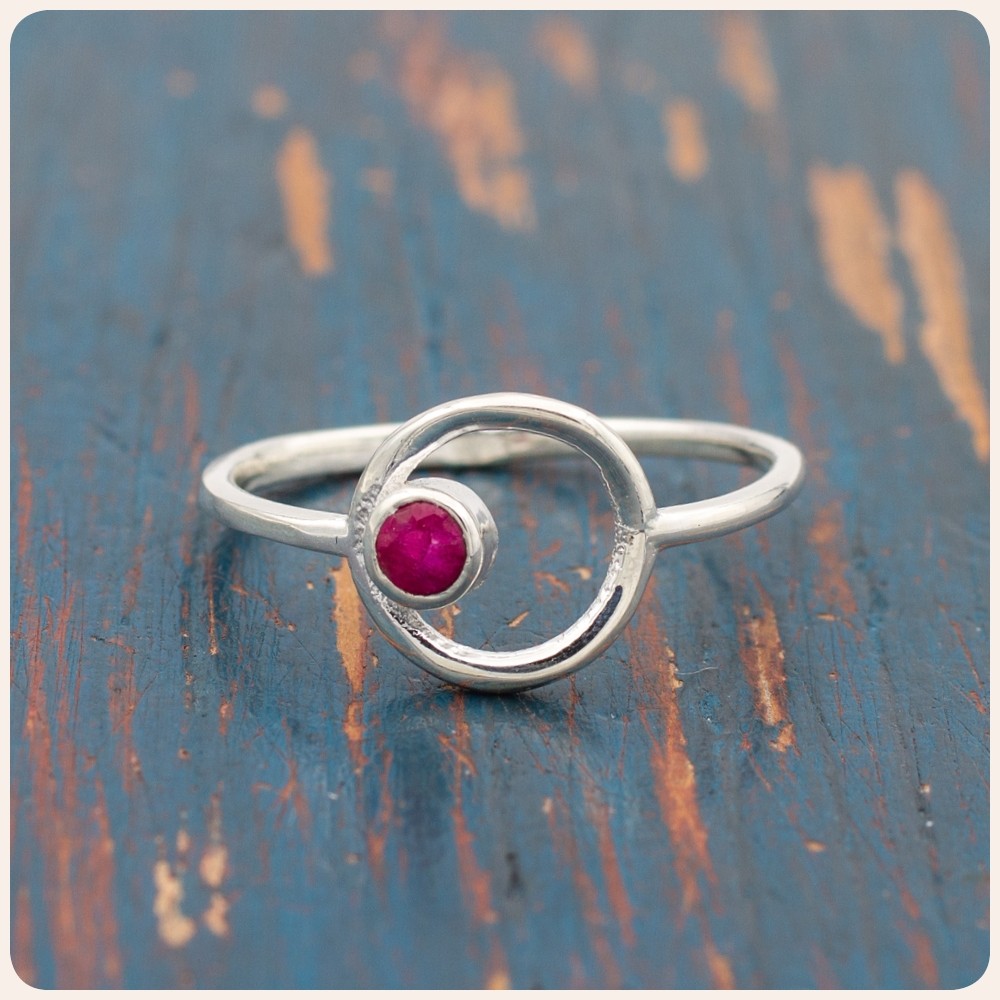 Red Corundum Silver Ring