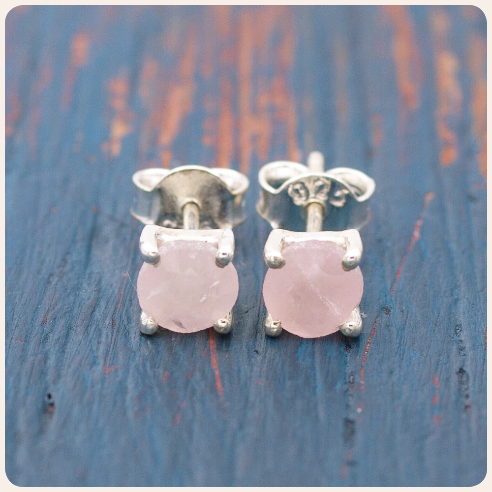 Rose Quartz Silver Stud Earrings