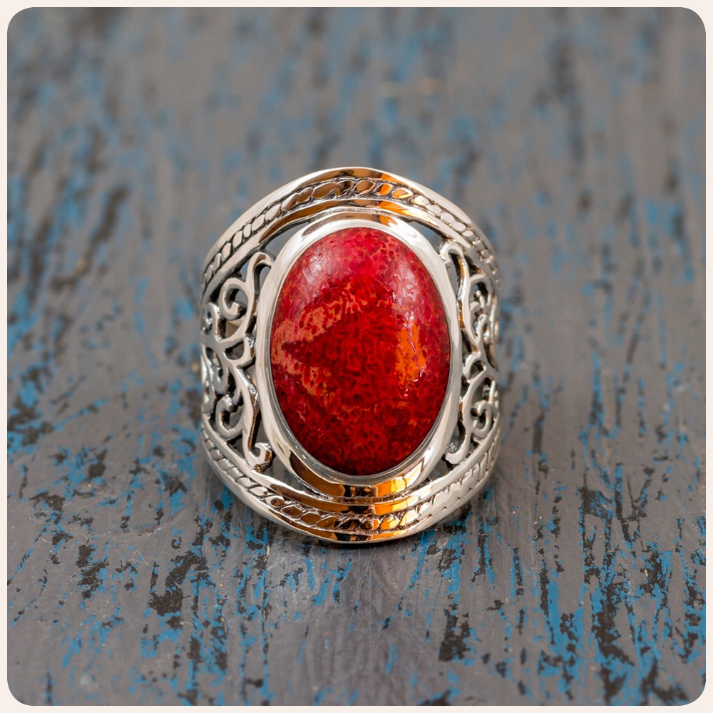 Coral Silver Ring