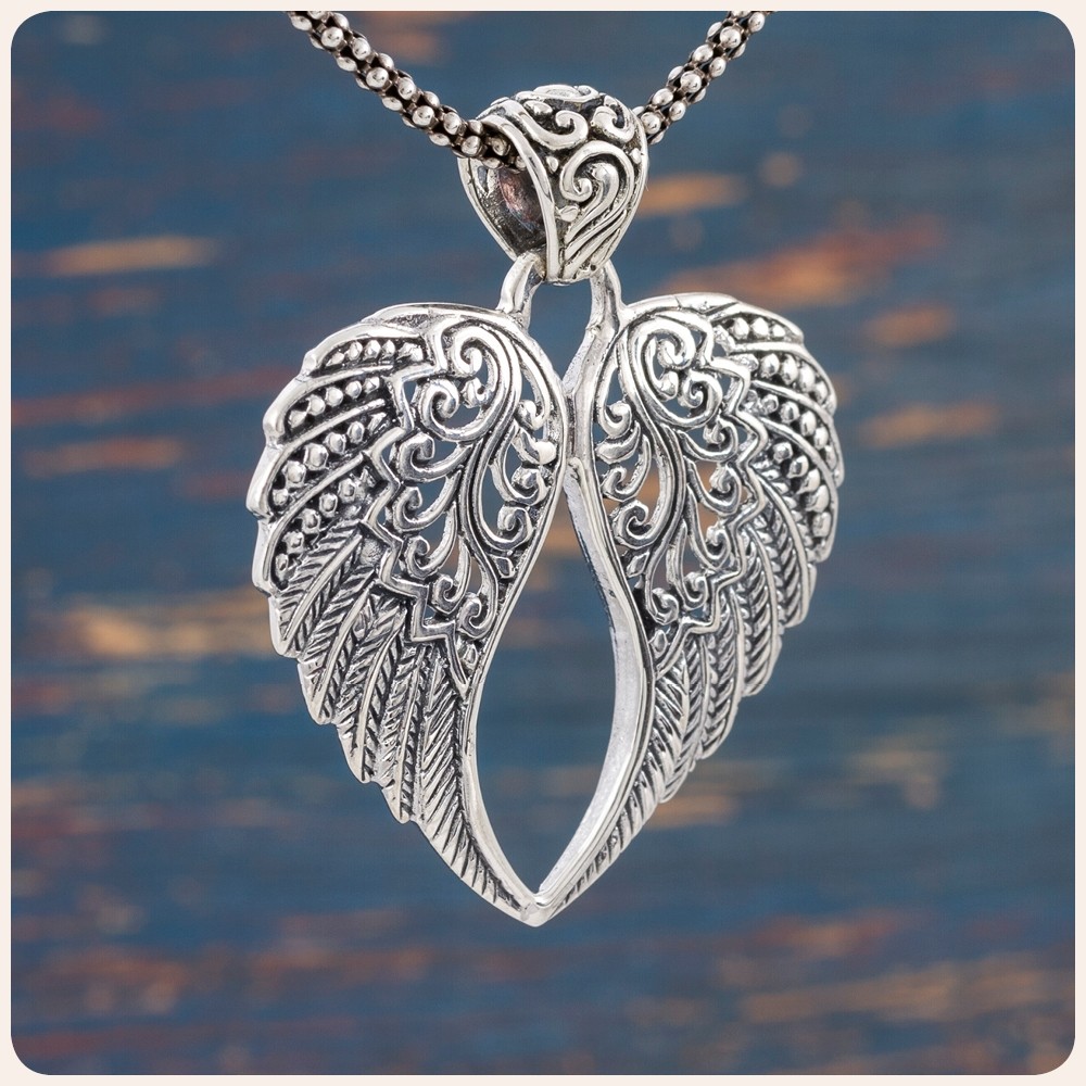 Silver Angel Wings Heart Pendant