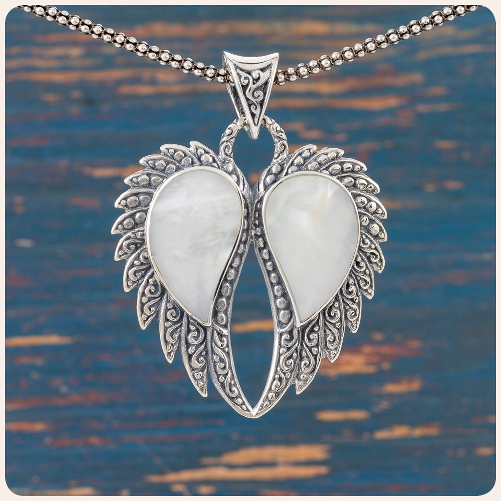 Angel Wings Silver Pendant with Mother of Pearl