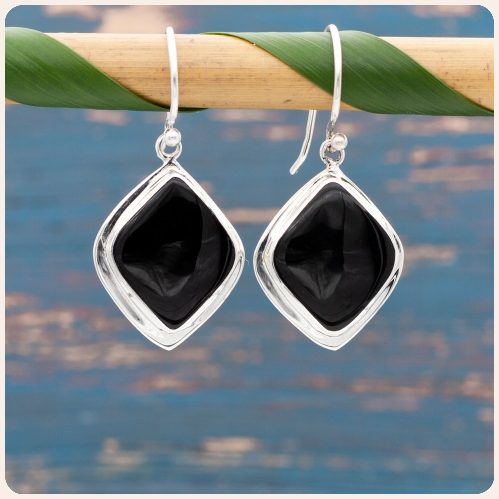 Black Shell Silver Earrings 