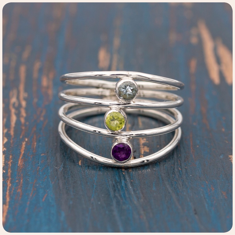 Silver Ring with Topaz, Peridot and Amethyst 