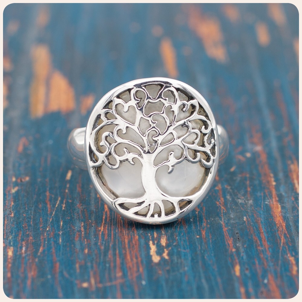 Tree of Life Silver Ring with Mother of Pearl
