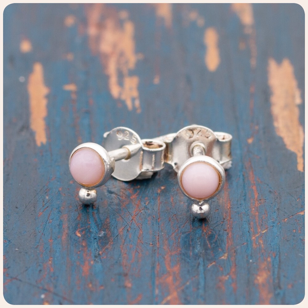 Rose Opal Silver Stud Earrings 