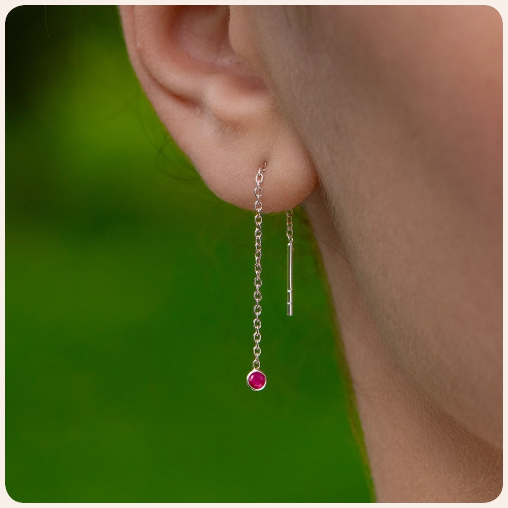 Red Corundum Threader Earrings