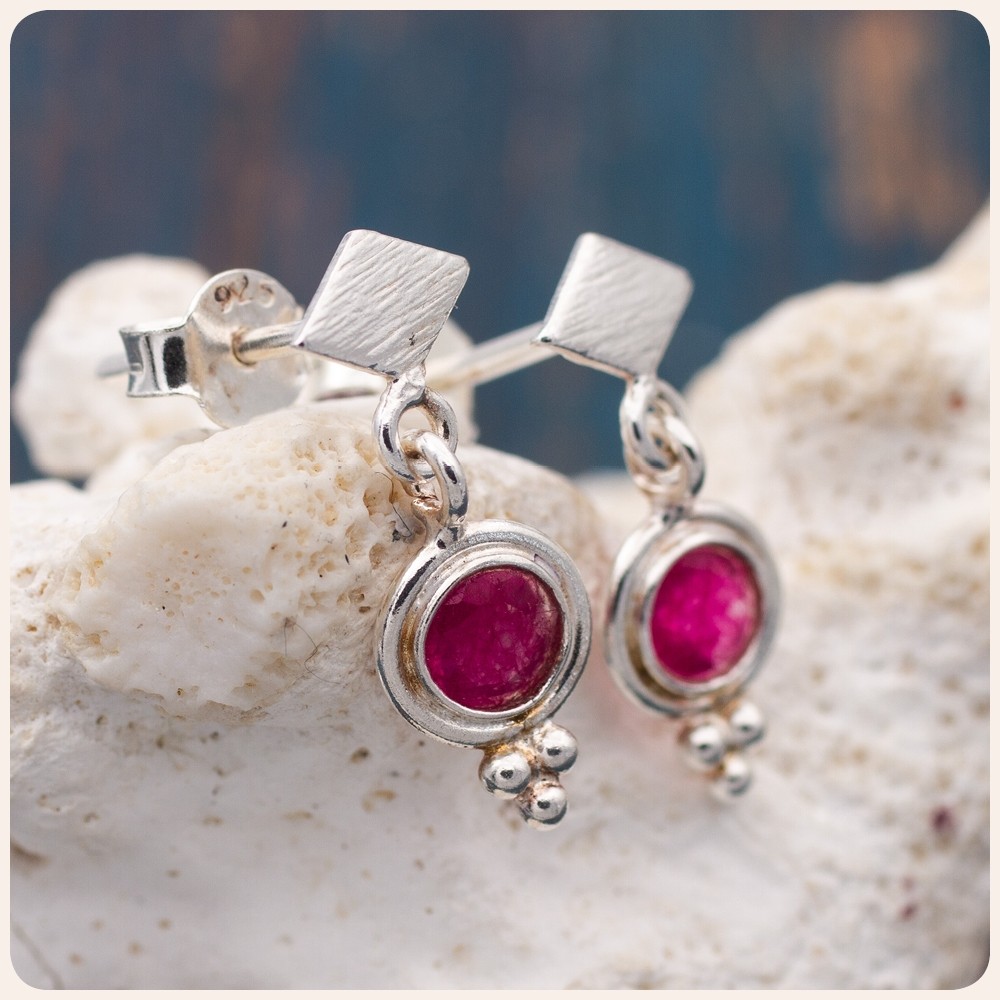 Ruby Corundum Silver Earrings