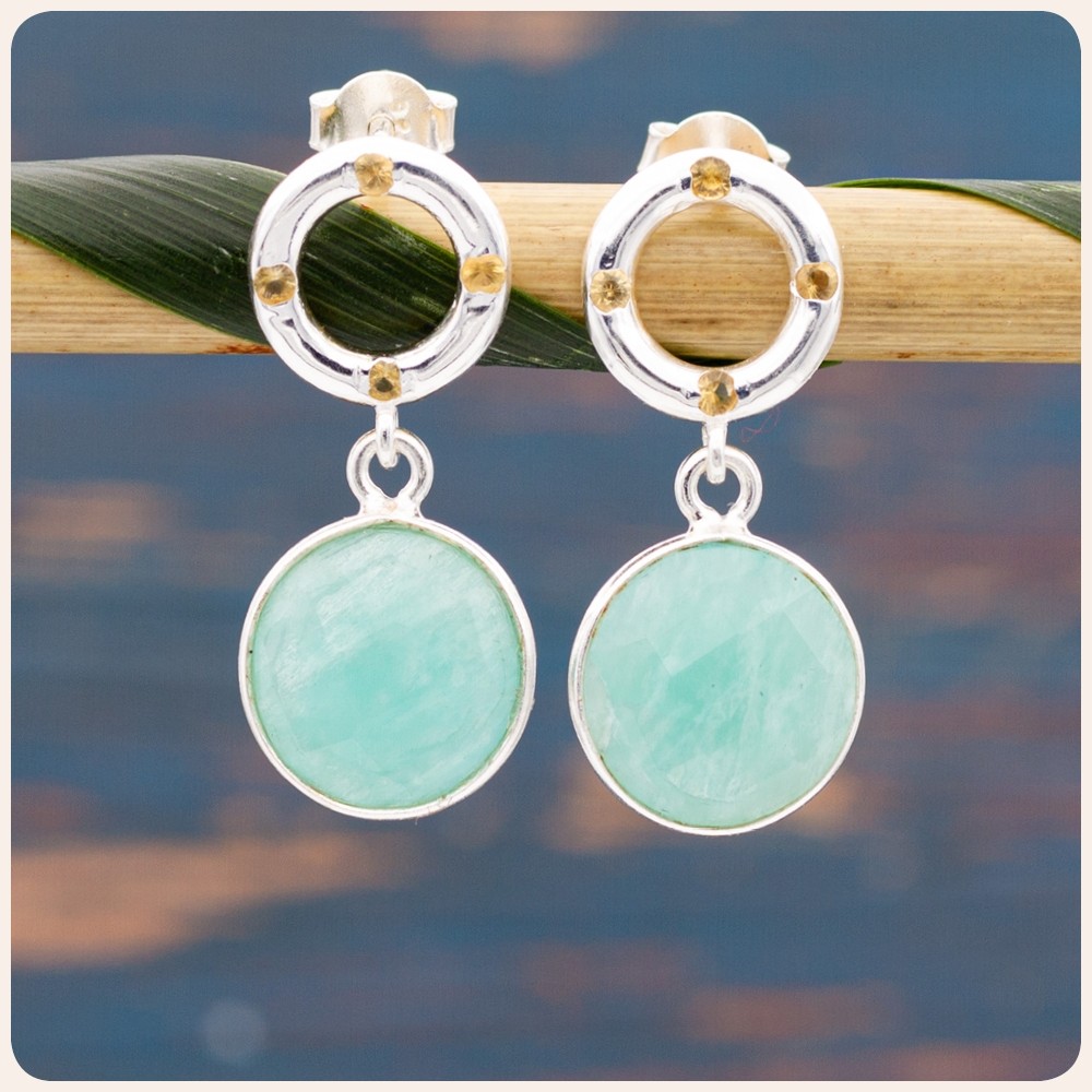 Citrine and Amazonite Silver Earrings