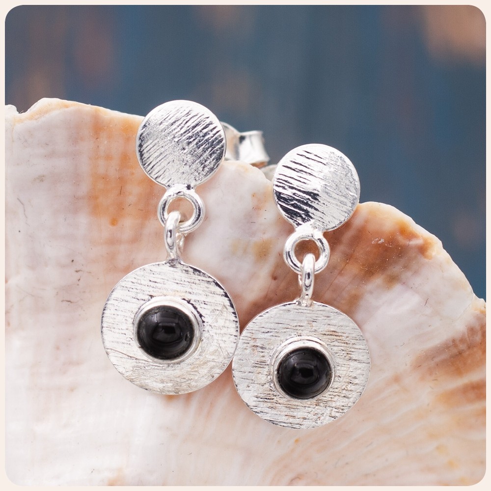 Black Onyx Silver Earrings