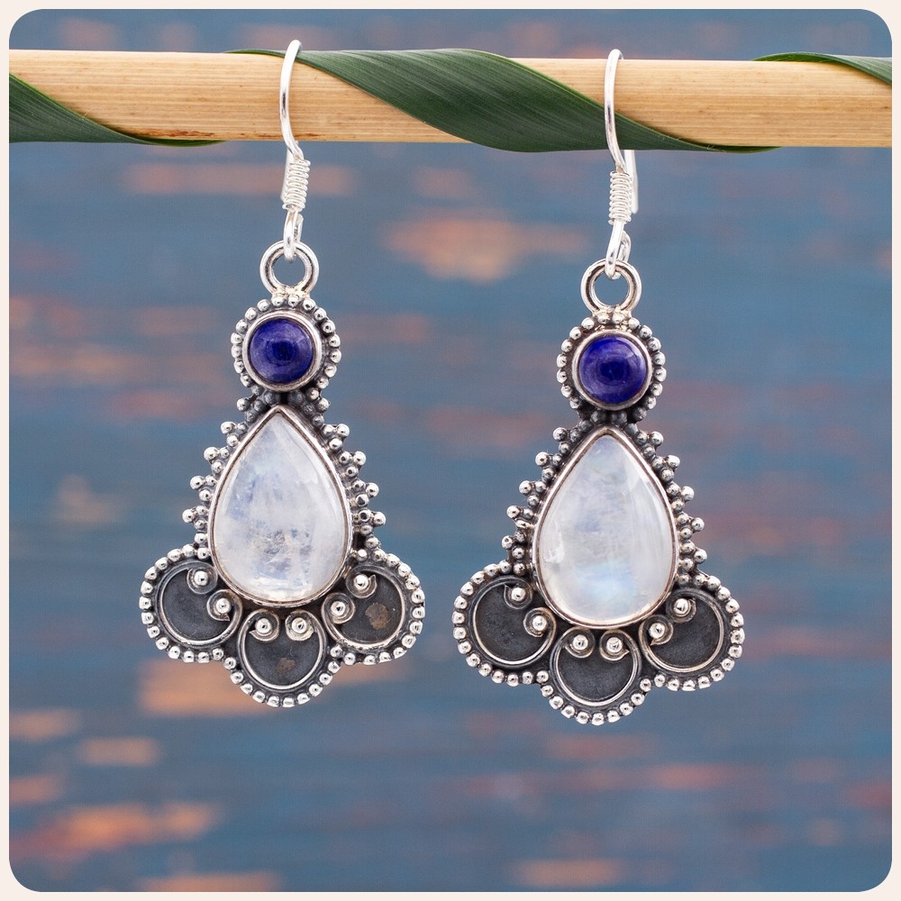 Moonstone and Lapis Lazuli Silver Earrings