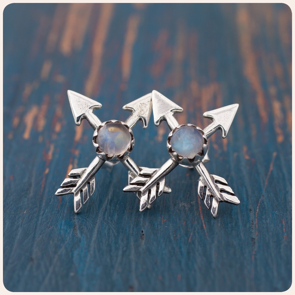 Moonstone Arrows Silver Stud Earrings 