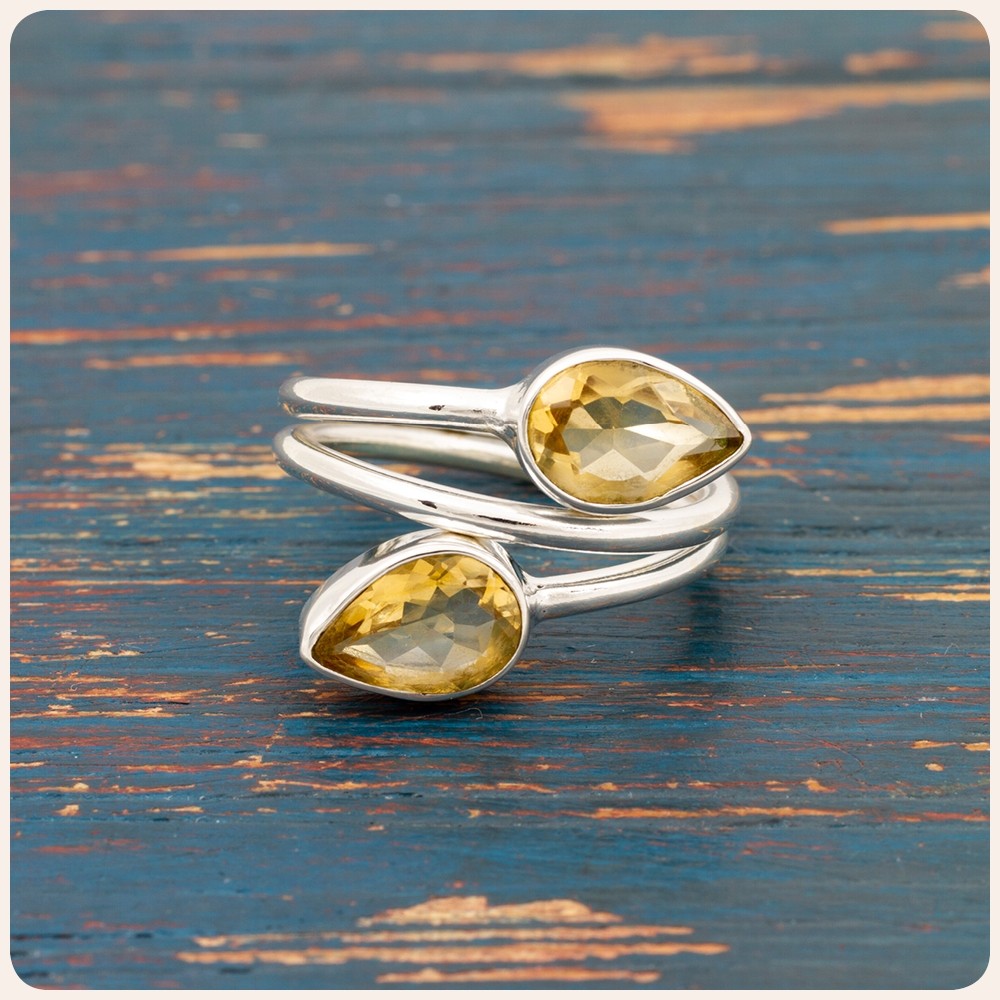 Citrine Bypass Silver Ring