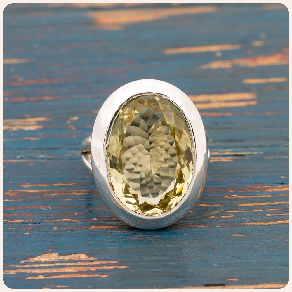 Lemon Quartz Silver Ring