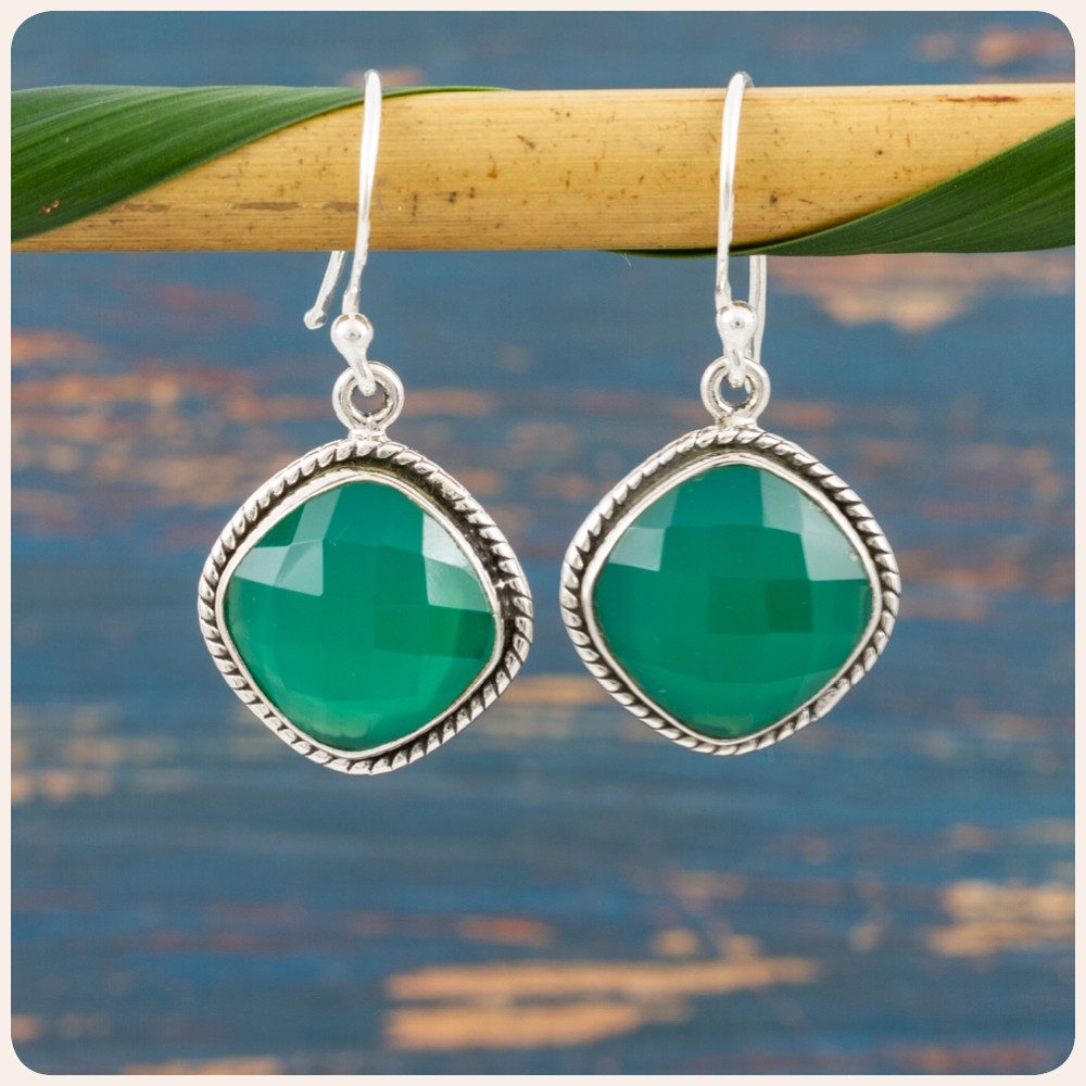 Green Onyx Silver Earrings