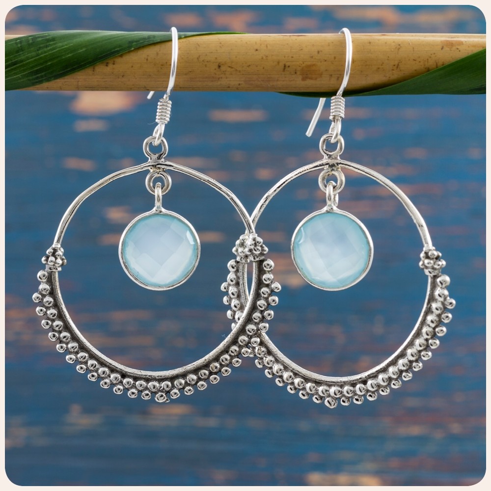 Chalcedony Silver Hoop Earrings