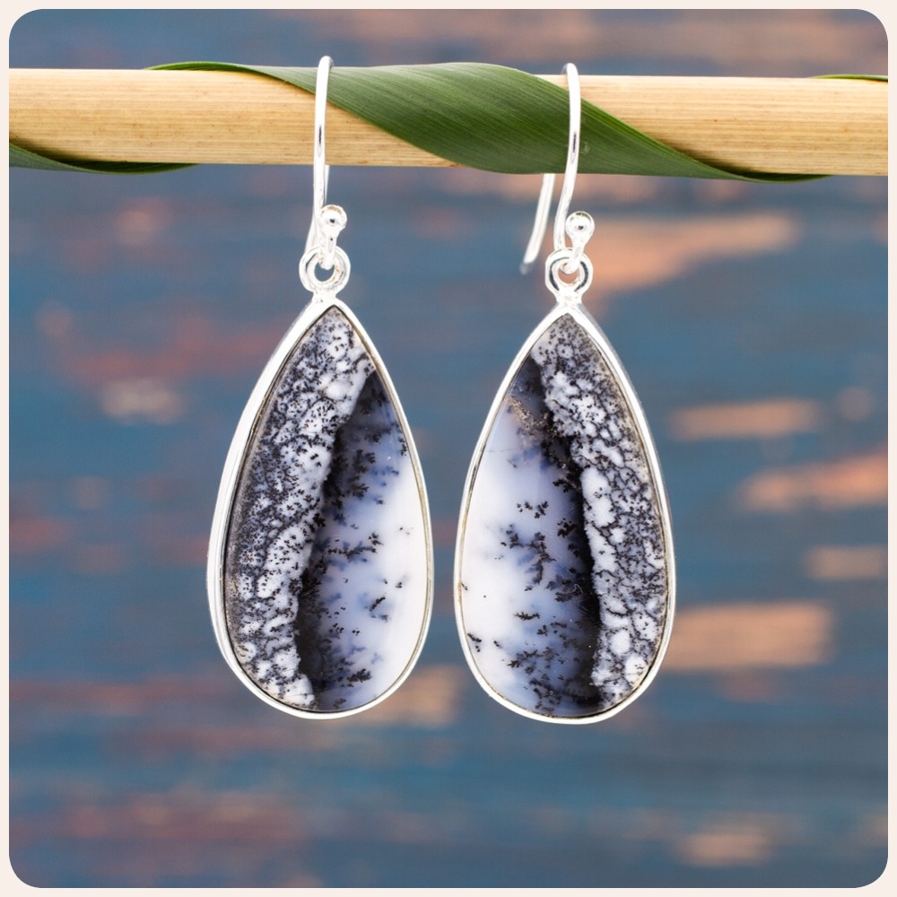 Dendritic Opal Silver Earrings