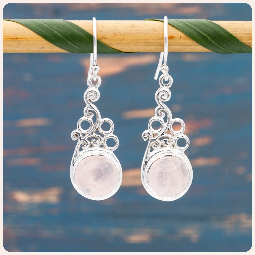 Rose Quartz Silver Earrings