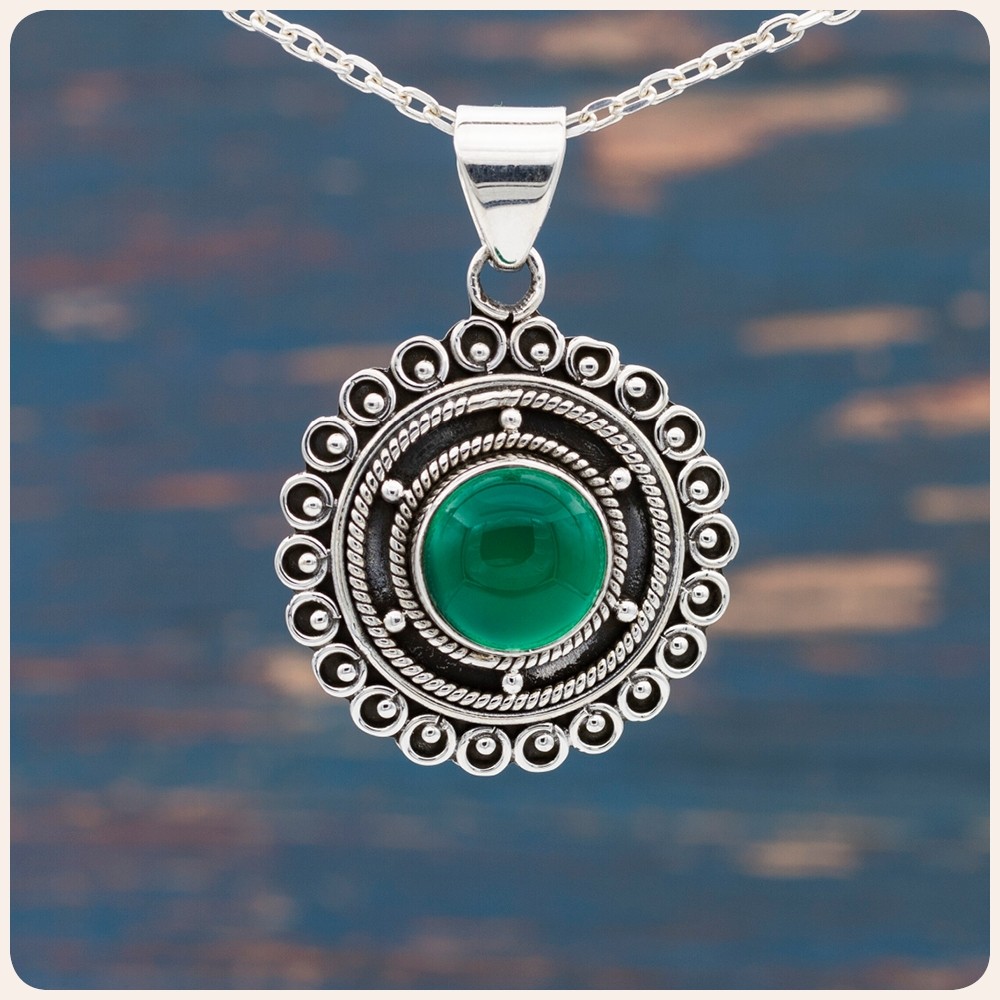 Green Onyx Silver Pendant