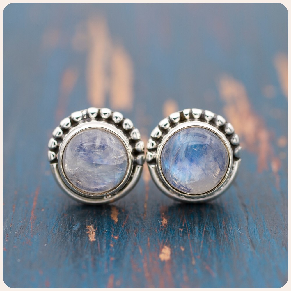 Rainbow Moonstone Silver Stud Earrings