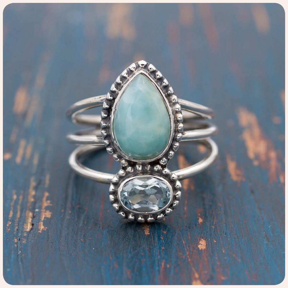 Blue Topaz and Larimar Silver Ring