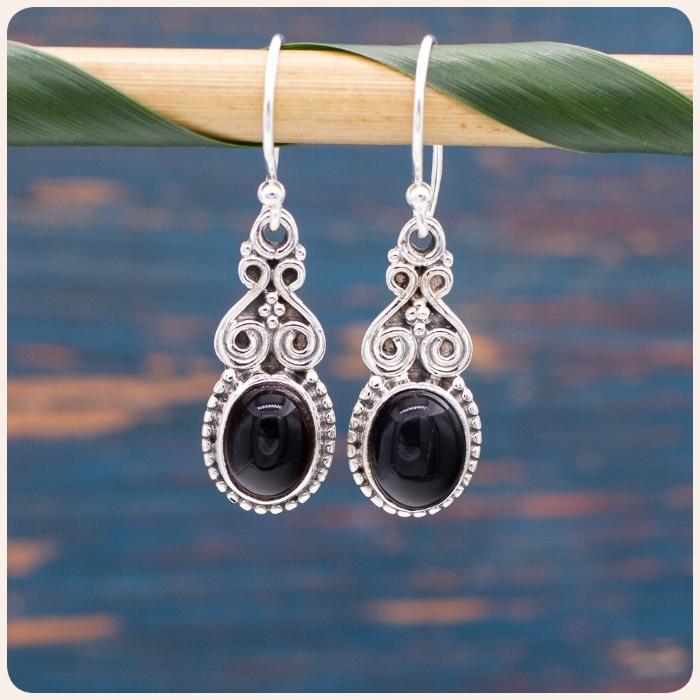 Black Onyx Silver Earrings