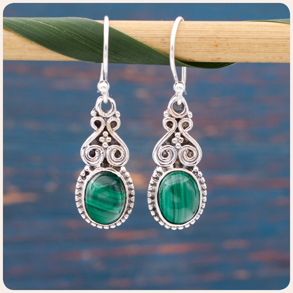 Malachite Silver Dangle Earrings