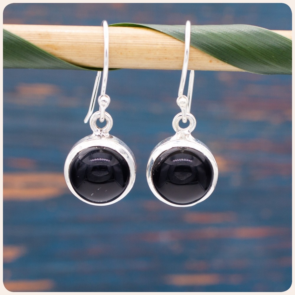 Black Onyx Silver Earrings