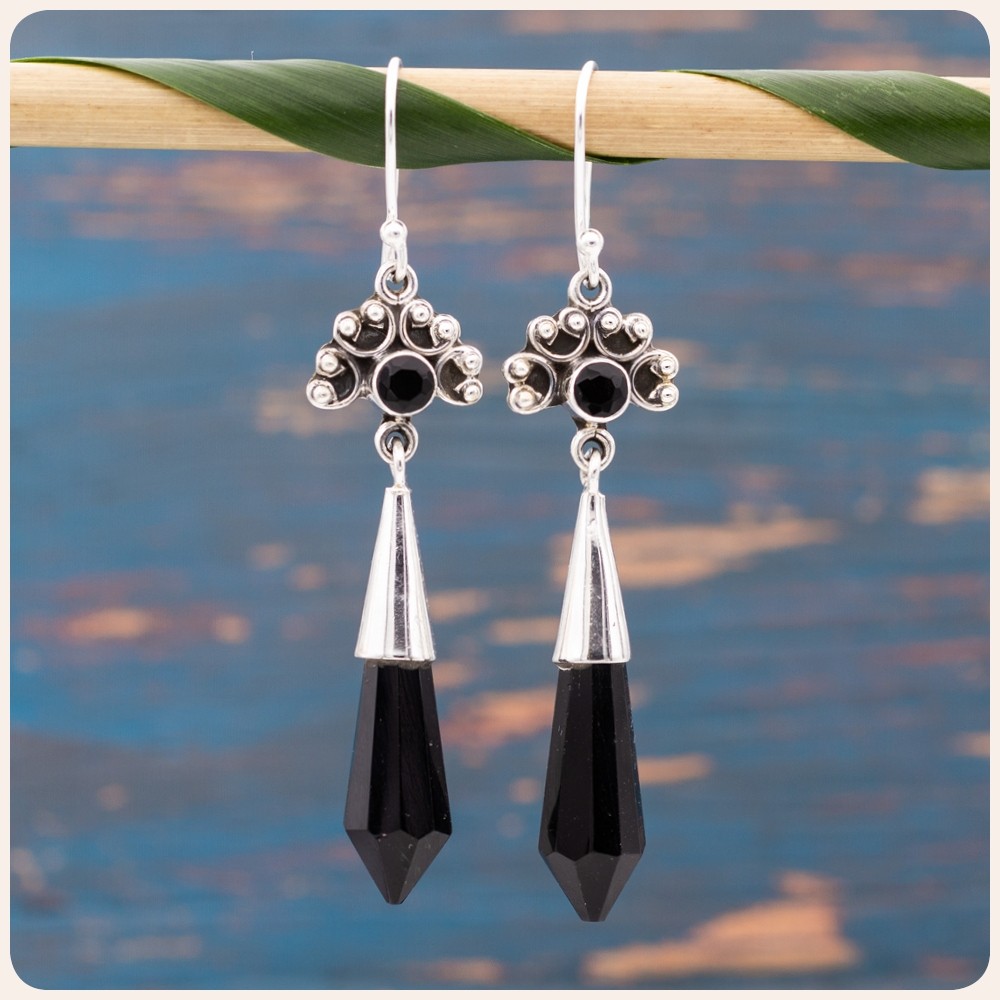 Black Onyx Silver Earrings