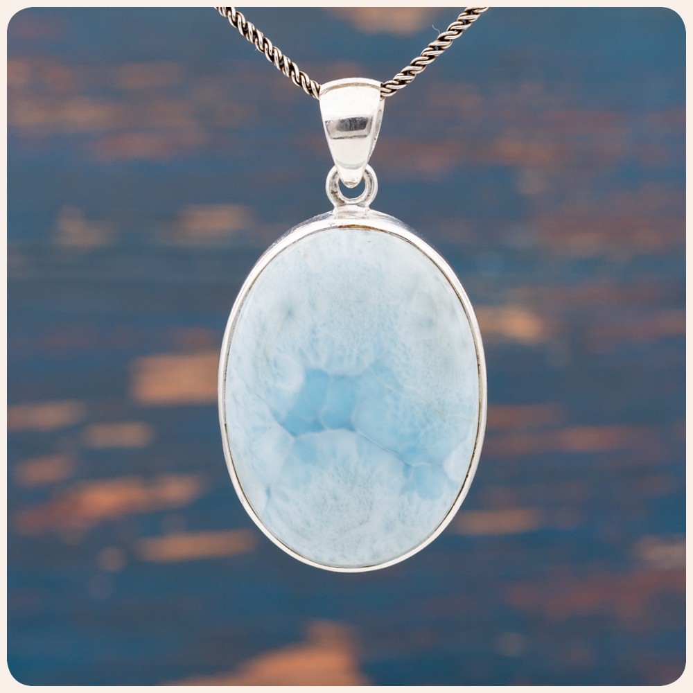 Oval Larimar Silver Pendant