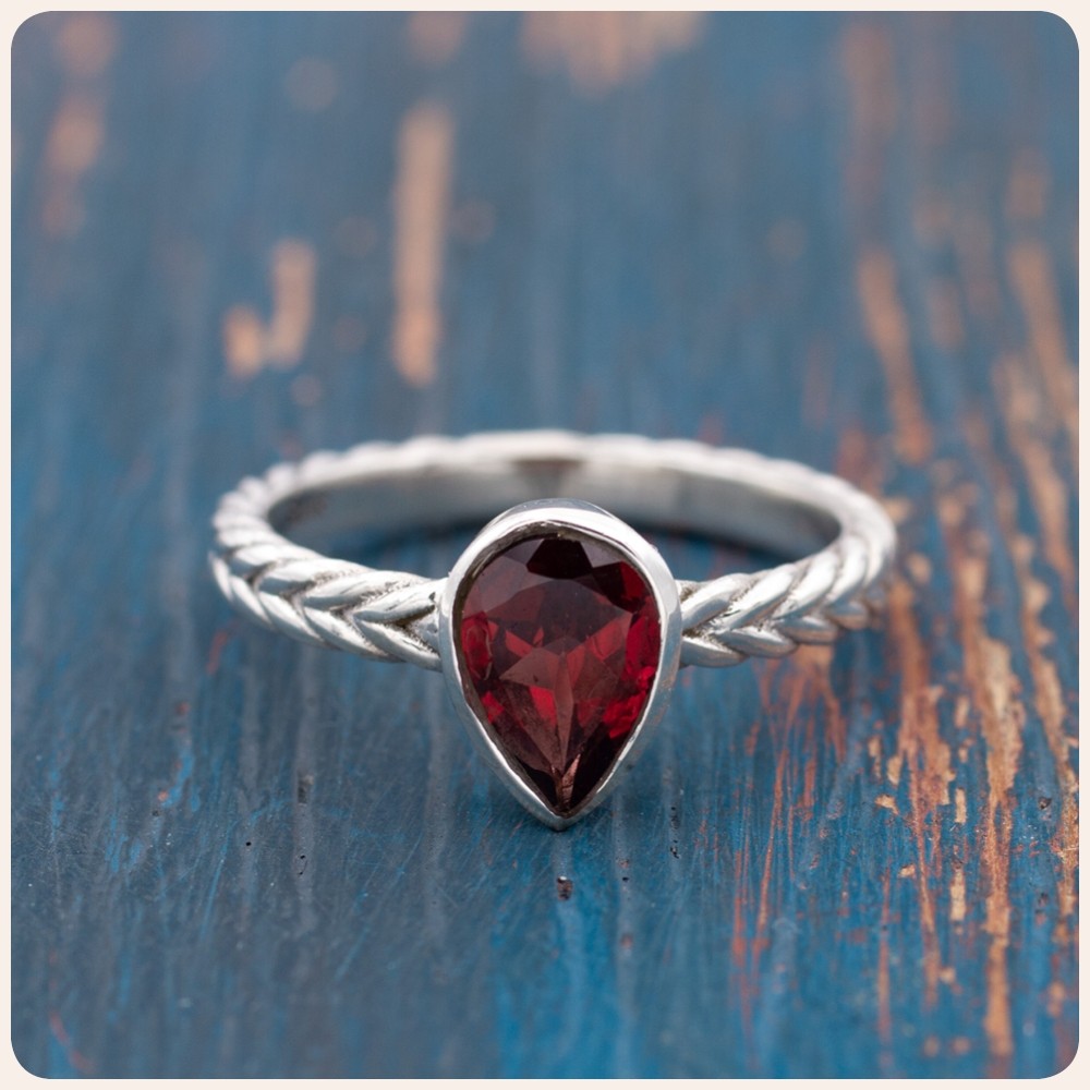 Red Garnet Silver Ring