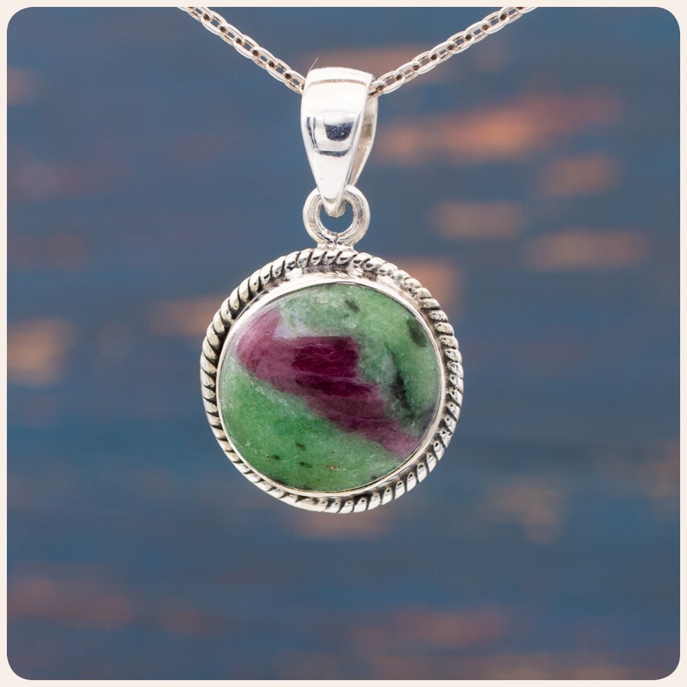 Ruby Zoisite Silver Pendant