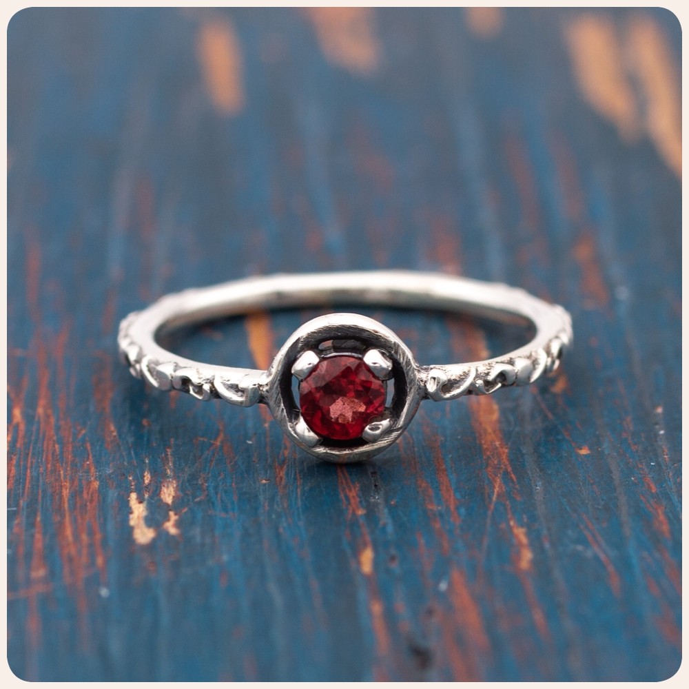 Red Garnet Silver Ring
