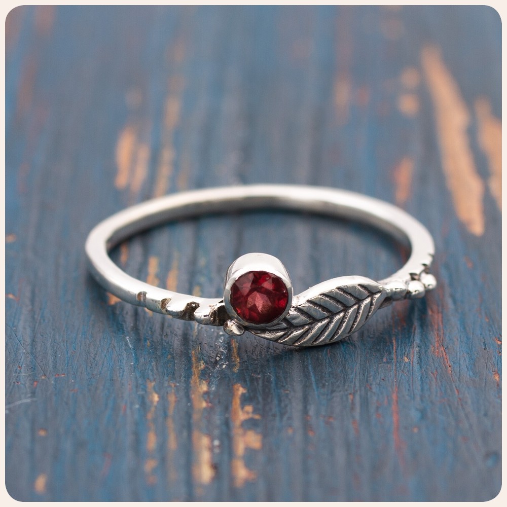 Garnet Silver Stacking Ring