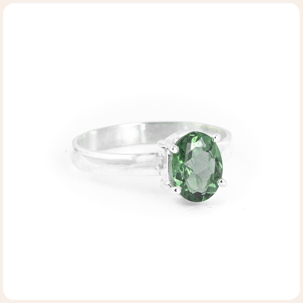 Polished Moldavite Silver Ring, Size 8