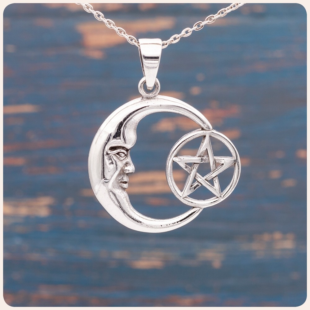 Moon and Pentacle Silver Pendant