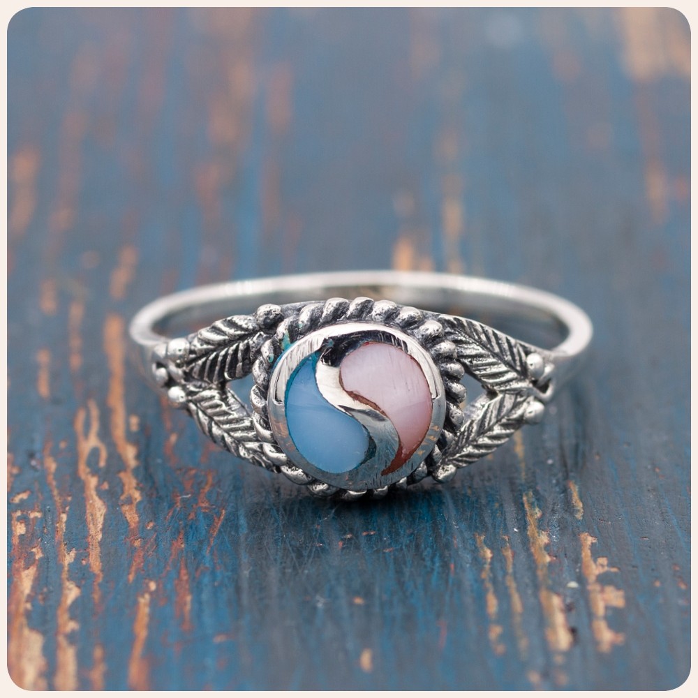 Pink/Blue Mother of Pearl Silver Ring