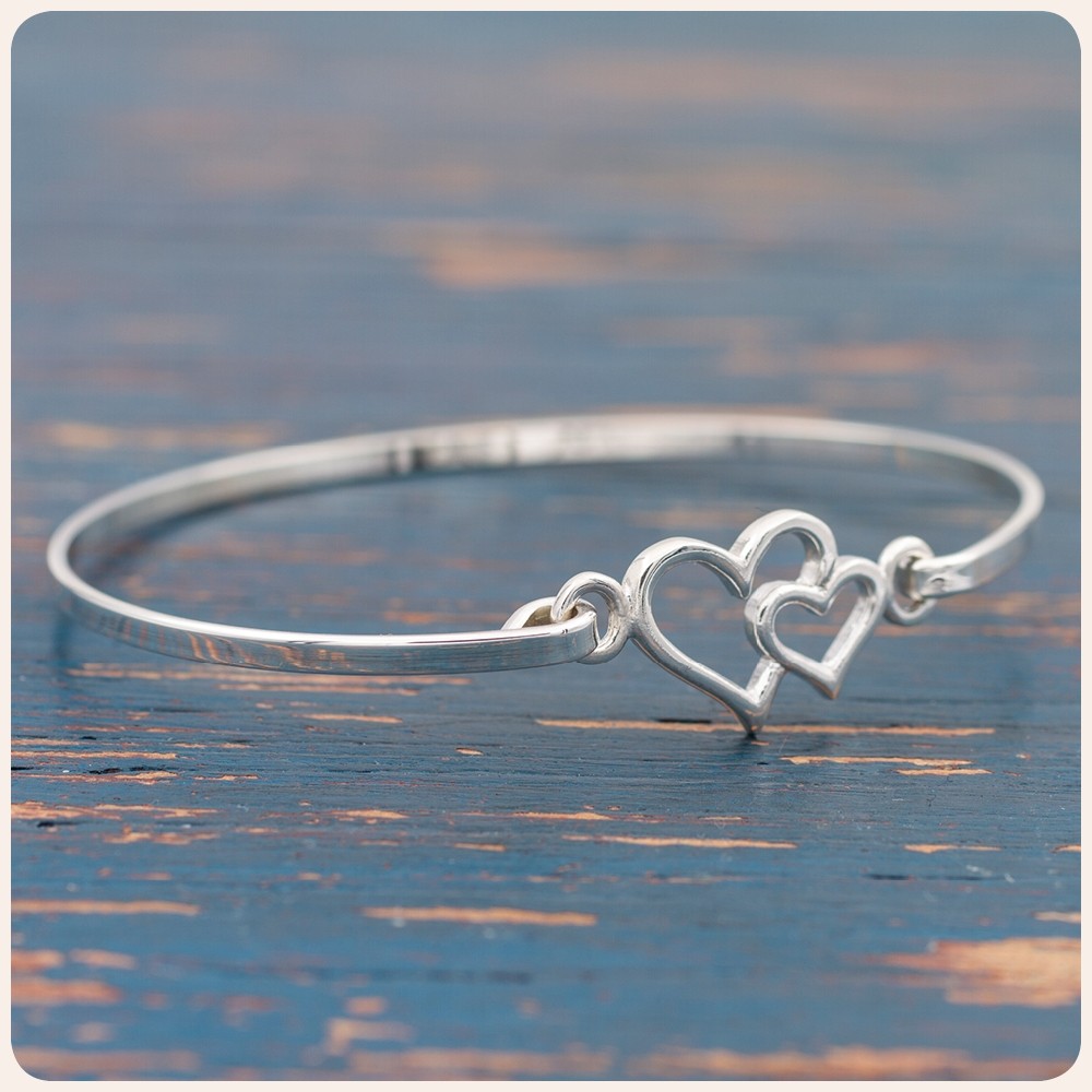 Double Heart Bangle Bracelet