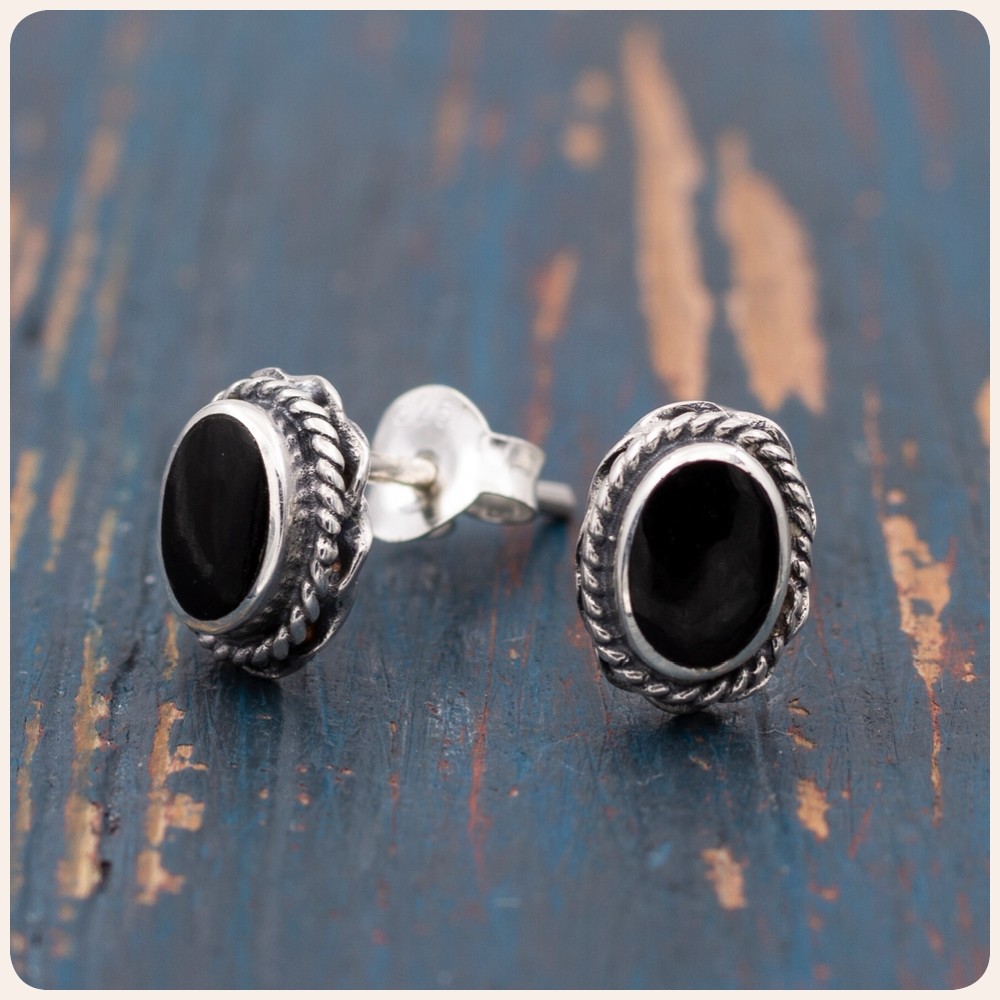 Black Shell Silver Earrings