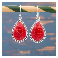 Red Coral Silver Earrings