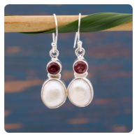 Baroque Pearl and Garnet Silver Earrings
