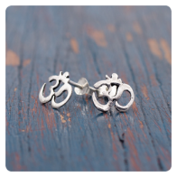 Om Button Silver Earrings