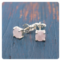 Rose Quartz Silver Stud Earrings