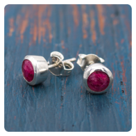Red Corundum Silver Stud Earrings