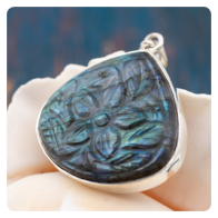 Hand Carved Labradorite Silver Pendant