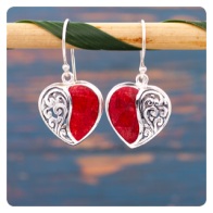 Coral Heart Silver Earrings