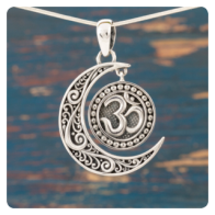 Crescent Moon Om Silver Pendant