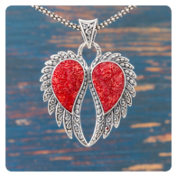 Red Coral Winged Heart Pendant