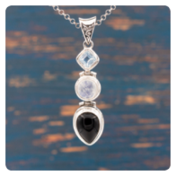 Topaz, Moonstone and Black Onyx Silver Pendant
