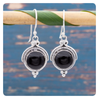 Black Shell Silver Earrings