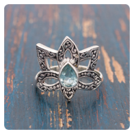 Lotus Silver Ring with Blue Topaz 